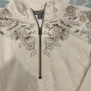 Style & Co. Cream Beautiful Floral Embroidered Sweatshirt